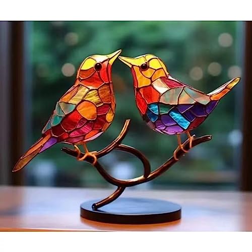 TAMUNI Metal Flores Coloridas Pájaro Decoración del Hogar Ornamento Metal Hierro Arte Pájaro (Adornos [2 piezas])