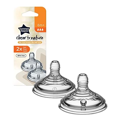 Tommee Tippee Closer to Nature Baby Bottle Teats, Breast-Like, Anti-Colic Valve, Soft Silicone, Fast Flow, 6m Plus, Pack of 2 Cover