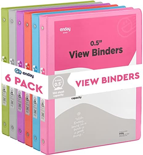 ½ Inch 3 Ring Binder, .5 Inch Spherical Ring Clear View Cowl with 2 Inside Pockets Binders, Coloured Faculty Provides Binders in Gray, Pink, Blue, Purple, Inexperienced and Pink, Multicolor (6 PC) – by Enday