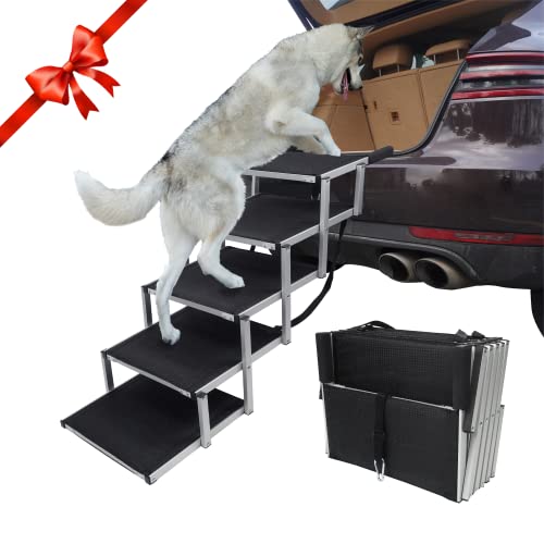 YEP HHO Folding Pet Stairs, 5 Steps, Foldable Car Dog Steps, Lightweight Dog Stairs, Folding Dog Ramp Ideal for Cars, Lorries, SUVs