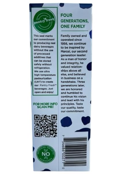 Shelf-Stable 2% Milk 4-Pack 32oz UHT Cartons, Long Shelf Life, No Refrigeration Needed Emergency Pantry Supply, Bonus Sticker