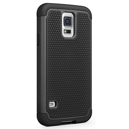 Syoner Galaxy S5 Case, [Shockproof] Hybrid Rubber Dual Layer Armor Defender Protective Case Cover For Samsung Galaxy S5 S V I9600 [Black/Black] #TOP4