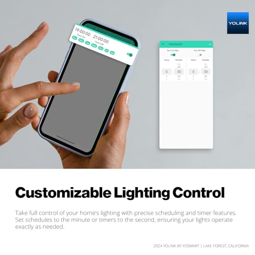 Image of YoLink FlexSwitch, Single Pole Switch, Long-Lasting Battery Powered Smart Light Switch - No Neutral Wire Needed, Timer & Schedule Functions, Over-Temperature Protection, YoLink Hub Required