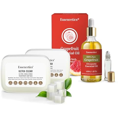 4 fl oz Grapefruit Essential Oil Blend & 5 LB Ultra Clear Glycerin Soap Base Bundle - 100% Pure & Organic - SLS-Free - Perfect for Aromatherapy & Soap Making Cover