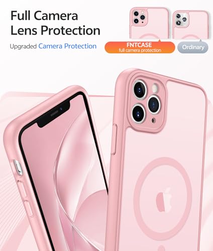 Image of FNTCASE for iPhone 11 Pro Max Case: [Compatible with Magsafe] Translucent Matte Magnetic Cases [Full Camera Protection] Military Grade Shockproof Protective Phone Cover - Light Pink