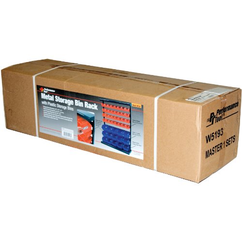 Performance Tool W5193 Half Bulk Bin Storage Rack With 32 Large And Small Bins For Easy Garage Organization Of Tools, Parts, Hardware, And More, Red And Blue #TOP2
