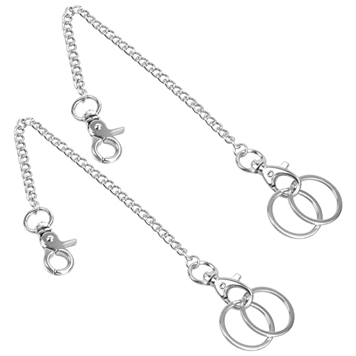 Paquete de 2 cadenas tipo cartera, cadena de eslabones, cadena de acero inoxidable de 8 pulgadas de largo, llavero punk con cadena, cadena decorativa para motociclista, plata, Small Cover