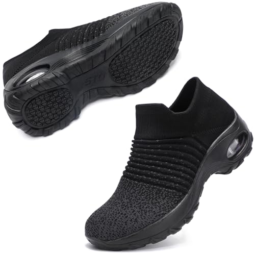 STQ Slip On Breathe Mesh Walking Shoes Women Fashion Sneakers Comfort Wedge Platform Loafers