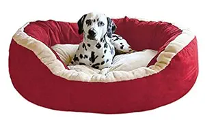 Pawsome Luxurious & Durable Polyester Filled Soft Dual Colour Dog/Cat Bed (Medium, Red) L75 X W60 XH25 cm