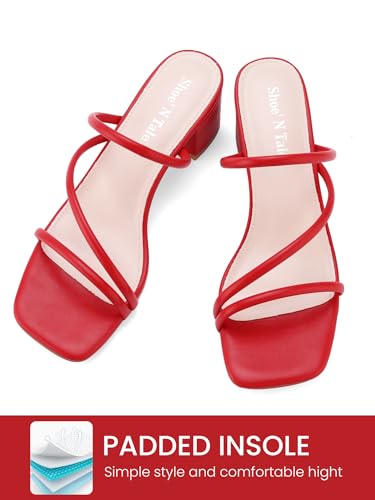 Image of Shoe'N Tale Strappy Heels For Women Low Chunky Block Heel Heeled Sandals Square Open Toe Slip On Slides Mules