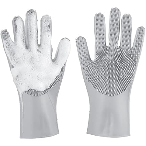 WINMORE Silicone Dishwashing Gloves with Bristles Cleaning Brush Cover