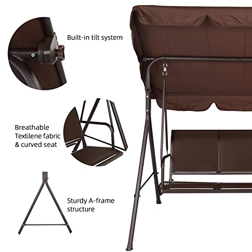 Outvita Outdoor Swing Set With Canopy, Porch Hanging Swing Lounge Chair W/Textilene Fabric, Adjustable Shade And Weather Resistant Stand For Patio, Garden, Poolside, Balcony, Backyard (Textilene) #TOP2