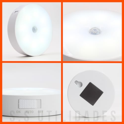 Kit 4 Luminárias LED Branco Quente Recarregáveis com Sensor de Presença