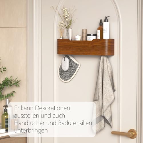 Jadoxy Perchero de pared | Perchero de pared con ganchos ocultos | Perchero moderno con ganchos ocultos para ropa y estante | Perchero de pared con estante | Perchero de pared (Nogal, 4 ganchos) - imagen 6