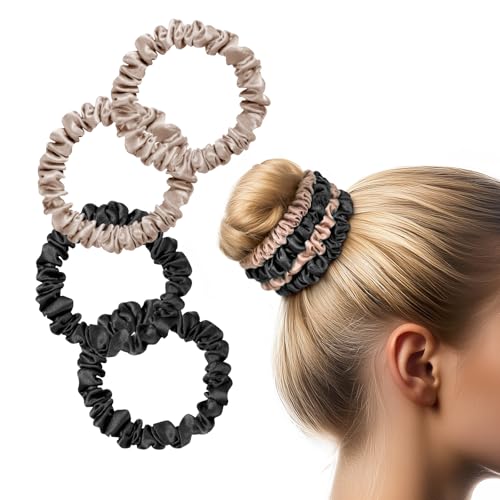 Chouchous en soie de mûrier noir café élastique cheveux fins