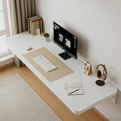 vie poetique Wall Mounted Folding Table, Folding Desk, The Preferred Choice for Garages and Sheds/Home Offices/Laundries/Home Bars/Kitchens (White, 47.22
