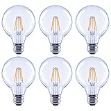 Asencia AN-03682 60 Watt Equivalent G25 Globe Clear All Glass Vintage Filament Dimmable LED Light Bulb, Soft White, 6-Pack