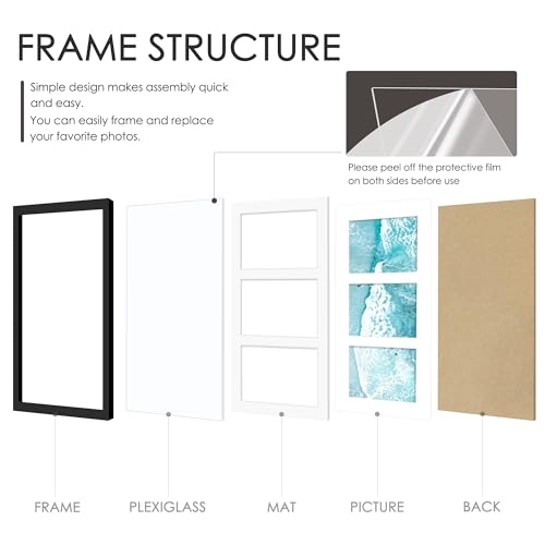 Image of DUENPY 4-Pack 8x14 Collage Picture Frames, 4x6 Collage Picture Frame Displays Three 4x6 inch Photos, or 8x14 (Without Mat) for Available Horizontal Wall Mounting Display and Vertical, Black