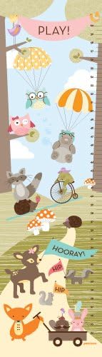 Woodland Fun Animals (Pink Banner) Canvas Growth Chart