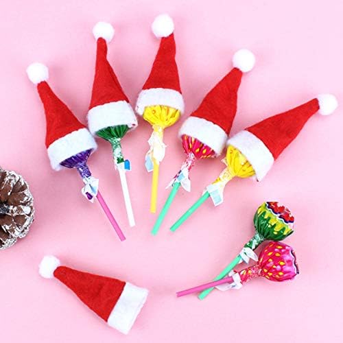 Amosfun 24pcs Lollipop Christmas Hats Mini Santa Claus Hats Bottles Cover Cap for Doll Crafts Decoration Christma Gift Home Holiday Decor