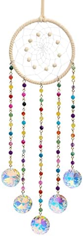 Crystal Suncatcher, Dream Catcher, Agate Beads & Crystal Pendants Hanging Ornament, Handmade Rainbow Maker Sun Catcher for Window, Garden, Home Decor (Crystal AB)