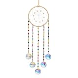 Crystal Suncatcher, Dream Catcher, Agate Beads & Crystal Pendants Hanging Ornament, Handmade Rainbow