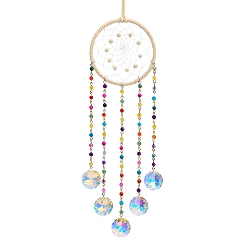 Crystal Suncatcher, Dream Catcher, Agate Beads & Crystal Pendants Hanging Ornament, Handmade Rainbow Maker Sun Catcher For Window, Garden, Home Decor (Crystal Ab) #TOP2