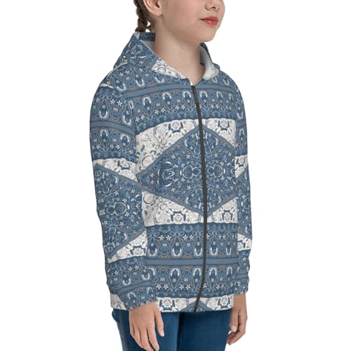 Vintage Persian Colored Blue Kids Pullover Hoodies Boys Zip Up Sweatshirts Girls Athletic Clothes with Pocket4