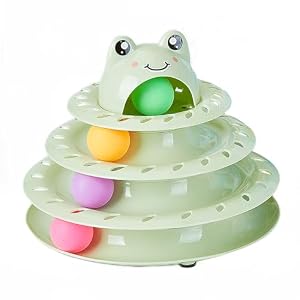 Cat Toys, 4-Level Turntable Ball Track Interactive Cat Toy for Indoor Cats, Self Play Fun Roller with Colorful Rotating Ball Puzzle Exercise Kitten Toys (Green)