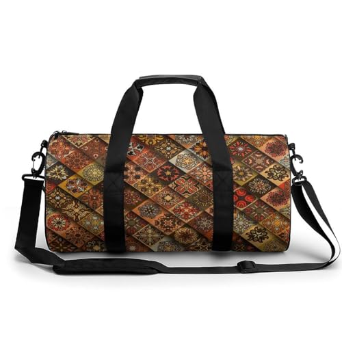 Sac de sport marron au motif rhombus parfait pour le gym et les voyages de weekend de 45cm