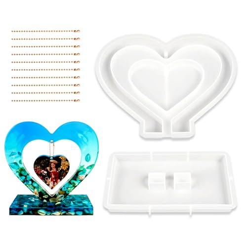 Silicone Heart Photo Frame Resin Molds Handmade Mold with 10 Gold Bead Chains Large Ornament Picture Frame Silicone Mold for Home Decoration Engagement Wedding Birthday Gifts