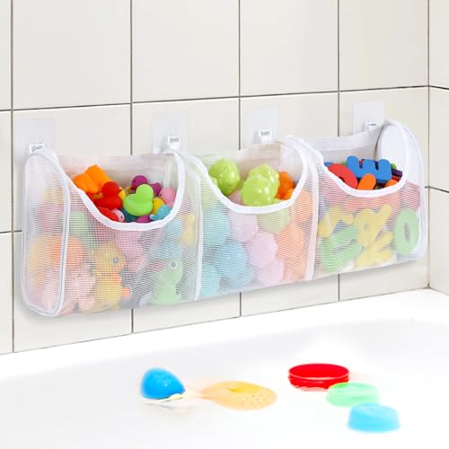 Image of Goowin Bath Toy Storage, Bath Toy Holder, 3 Compartment Large Openings Bath Toy Organizer, Large Capacity Bath Tub Toy Holder, Kids Bathtub Toy Storage For Accessing & Sorting Toys (White, Regular)