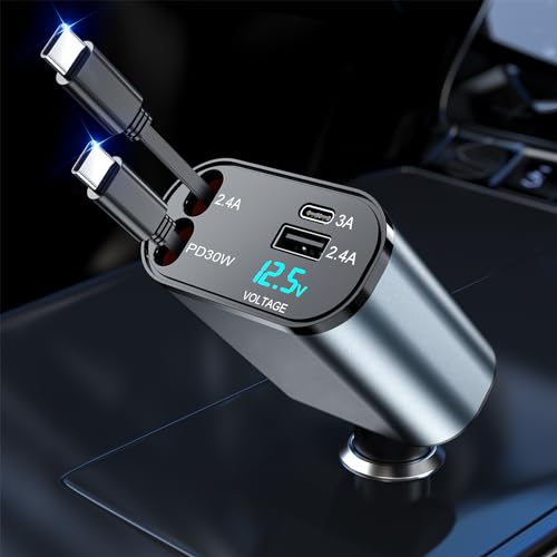 Amazon | 100W 車 充電器 USB-C 巻き取り式充 電ケーブル 2本