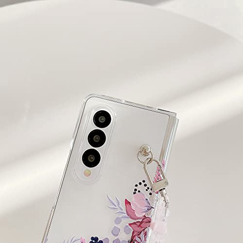Coque rigide de luxe transparente peinte fleur pour Samsung ZFold4