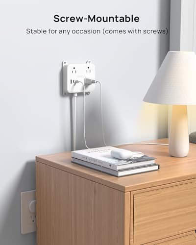 Image of TROND 3FT Short Extension Cord, Ultra Thin Flat Plug Power Strip with USB