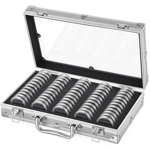 Funrous 60 Coin Capsules Case, Aluminum Coin Storage Box, Silver