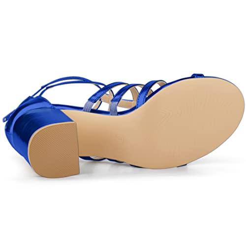 Allegra K Allegra K Women's Cage Strappy Gladiators Chunky Heels Deep Blue Sandals 7.5 M US