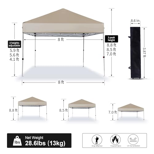 LANMOUNTAIN Canopy Tent 10X10 FT,Instant Pop Up Shelter w/4 Ropes,Adjustable Straight Leg Heights,8X8 FT Top Shelter Tents for Parties,Garden,Commercial Event,Black by LANMOUNTAIN - Image 2