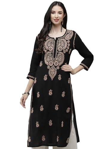 Image of Ada Hand Embroidered Lucknowi Chikankari Cotton Kurta Kurti for Women A411191