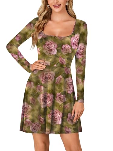 Image of LYANER Women's Long Sleeve Mini Dress Loose Casual Empire Waist Above Knee Length Dresses