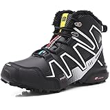 WYUKN MTB Radschuhe , Herren Motorradschuhe Oxford Stoff wasserdicht Fahrradschuhe Outdoor Wanderschuhe Winter,Black-42EU
