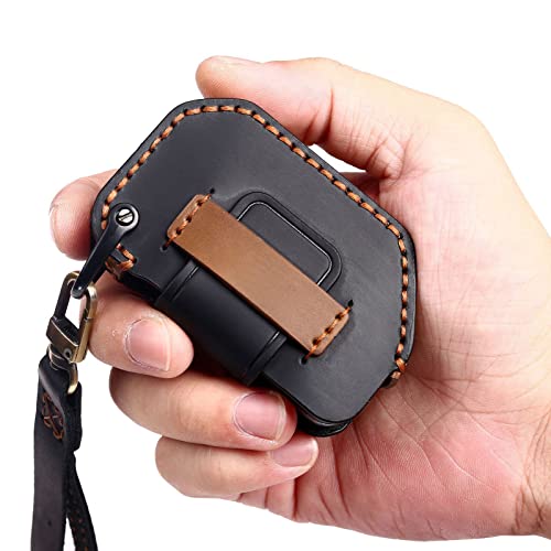 Easyant Genuine Leather Car Key Fob Cover Compatible With 2018 - 2022 Jeep Gladiator Wrangler Sahara Rubicon 4 Buttons Black #TOP3