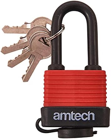 Amtech T0760 40mm Long Shackle Weatherproof Padlock, Outdoor Padlock, 4 Keys, Wide Range of Security Applications