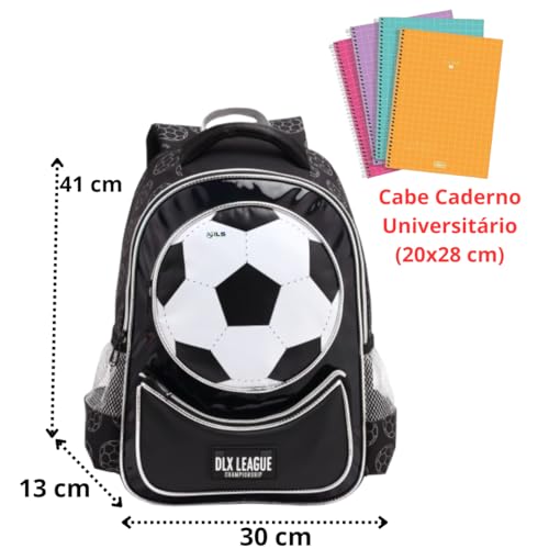 Mochila de Costa Infantil Escolar Para Menino Tamanho Grande com Design de Bola de Futebol