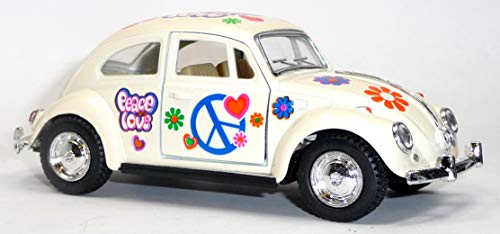 Generisch Modellauto kompatibel mit VW Käfer 1967 weiß mit Hippie-Aufdruck = 12,5cm