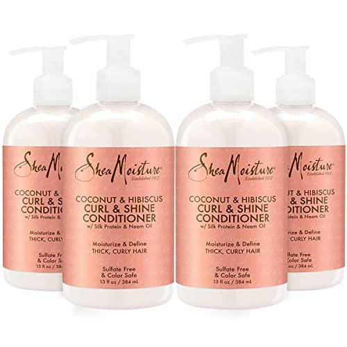 Shea Moisture Hair Conditioner with Coconut & Hibiscus - Curl & Shine Conditioner, Shea Butter, Coconut Oil, Vitamin E, Neem Oil, Frizz Control Curly Hair Products, 13 Fl Oz Ea (Pack of 4)