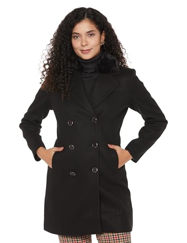 Image of Qube By Fort Collins Women's Semi-Long Tweed Coat with Knitted Finish - Elegant Winter Outerwear for Casual and Formal Looks