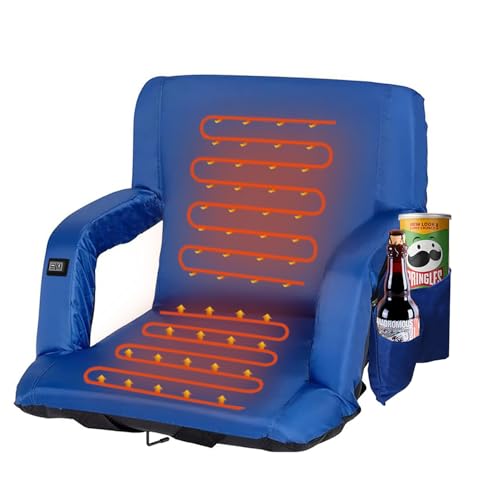 KIMI HOUSE Blue Double Heated Bleacher Seat with Back Support and Wide Cushion, USB 3-Level Heating and with 4 Pockets, Foldable and Portable, Perfect for Sport Events Camping Outdoor Activities