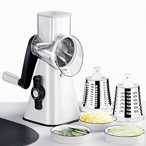 Supercenter Rotary Cheese Grater,3 in 1 Multi-functional Mandoline Vegetable Shredder,Slicer, 3 Drum Blades in Set