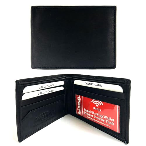 1 Mens Bifold RFID Blocking Leather Wallet Money Clip Credit Card Slots Black RFID Blocking Genuine Premium Leather Credit Card ID Business Card Holder Wallet RFID P 70 Driver’s License Debit Credit